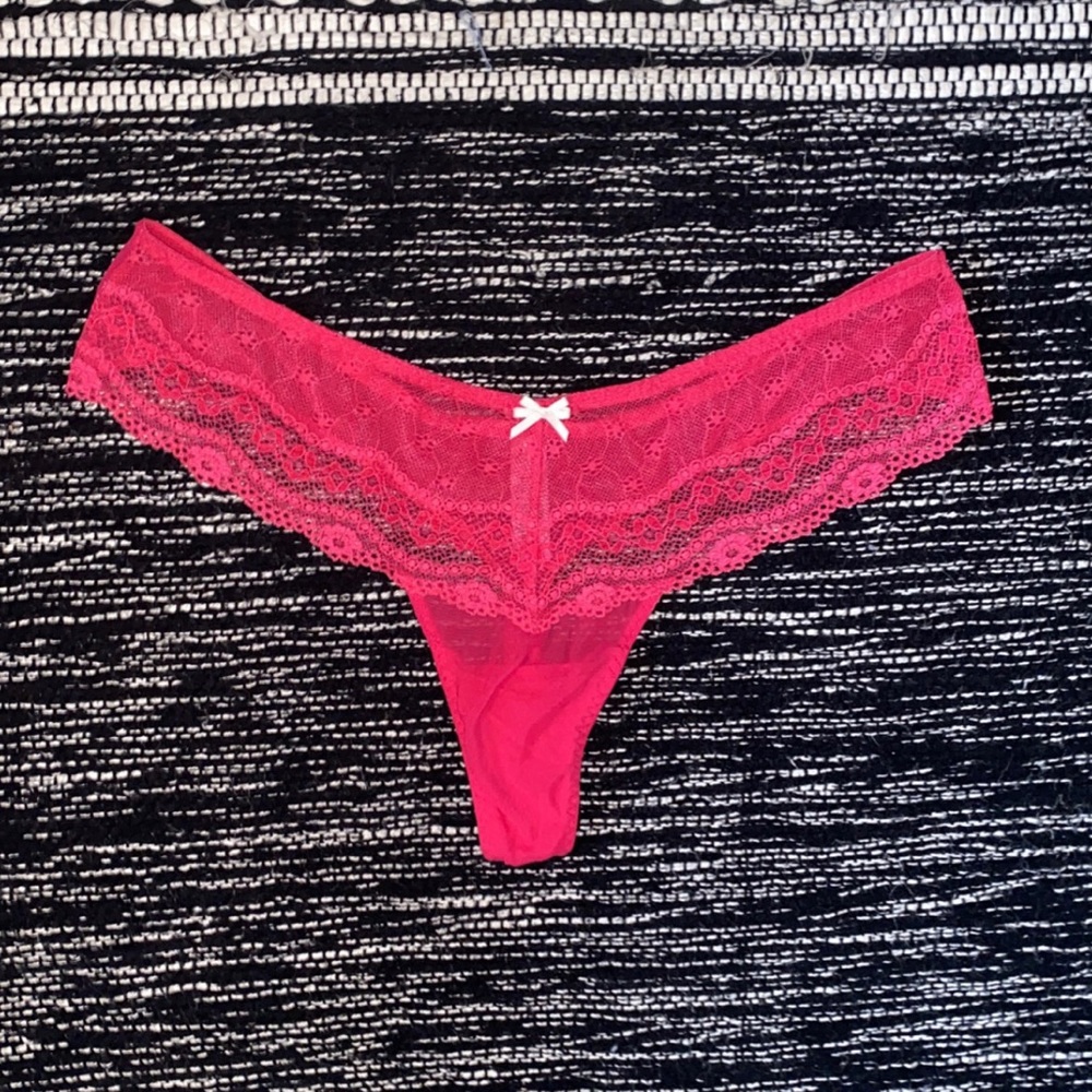 Pink Vintage Betsey Johnson Lace Thong. Size Large